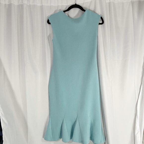 Sleeveless Aqua Blue Sheath Dress – Front Pleat & Flounce Hem, Size M - Picture 2 of 5